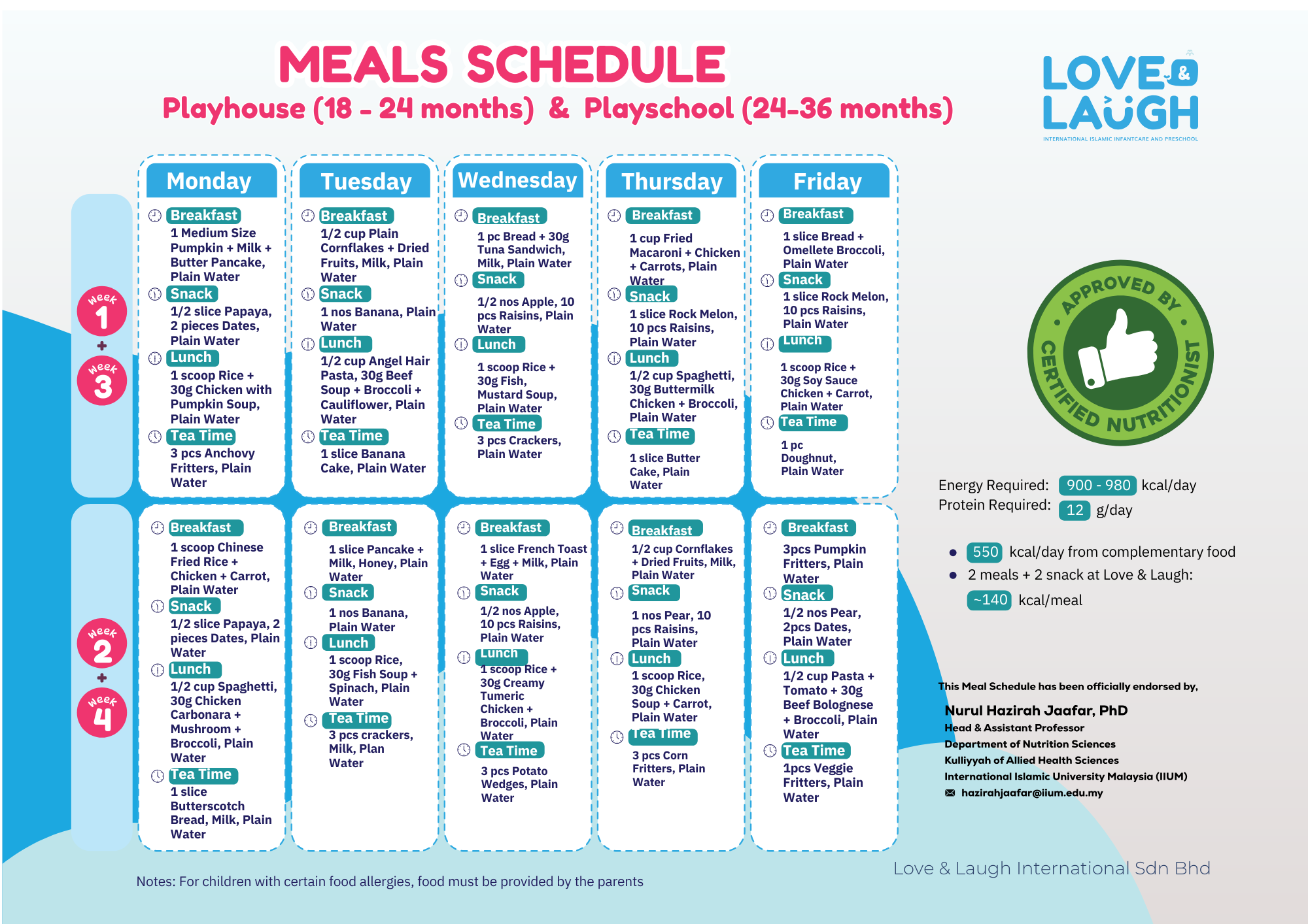 Meal Schedule (Playhouse & Playschool)